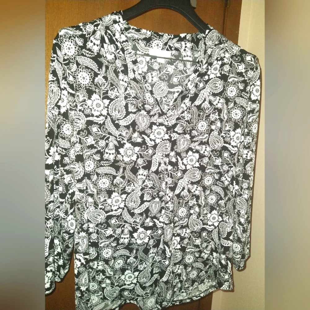 Charter Club Black&White V-neck blouse 3/4 sleeve L